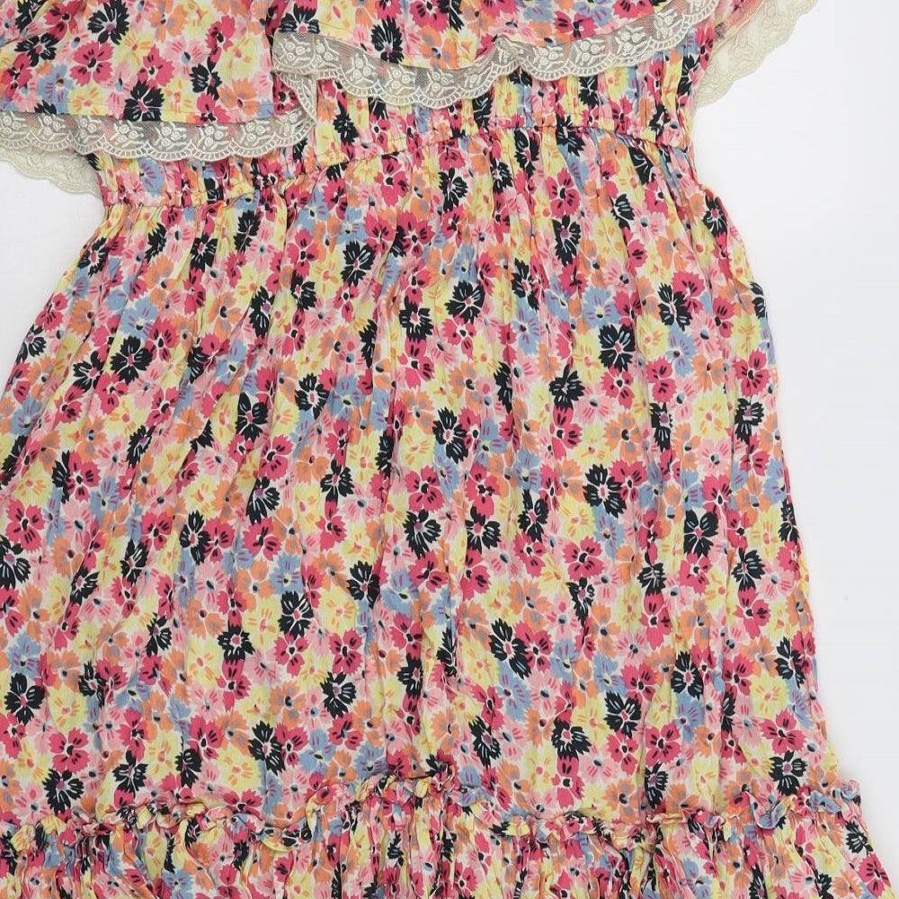 New L:ook Womens Multicoloured Floral Viscose Fit & Flare  Size 16  Off the Shoulder  - Lace Detail