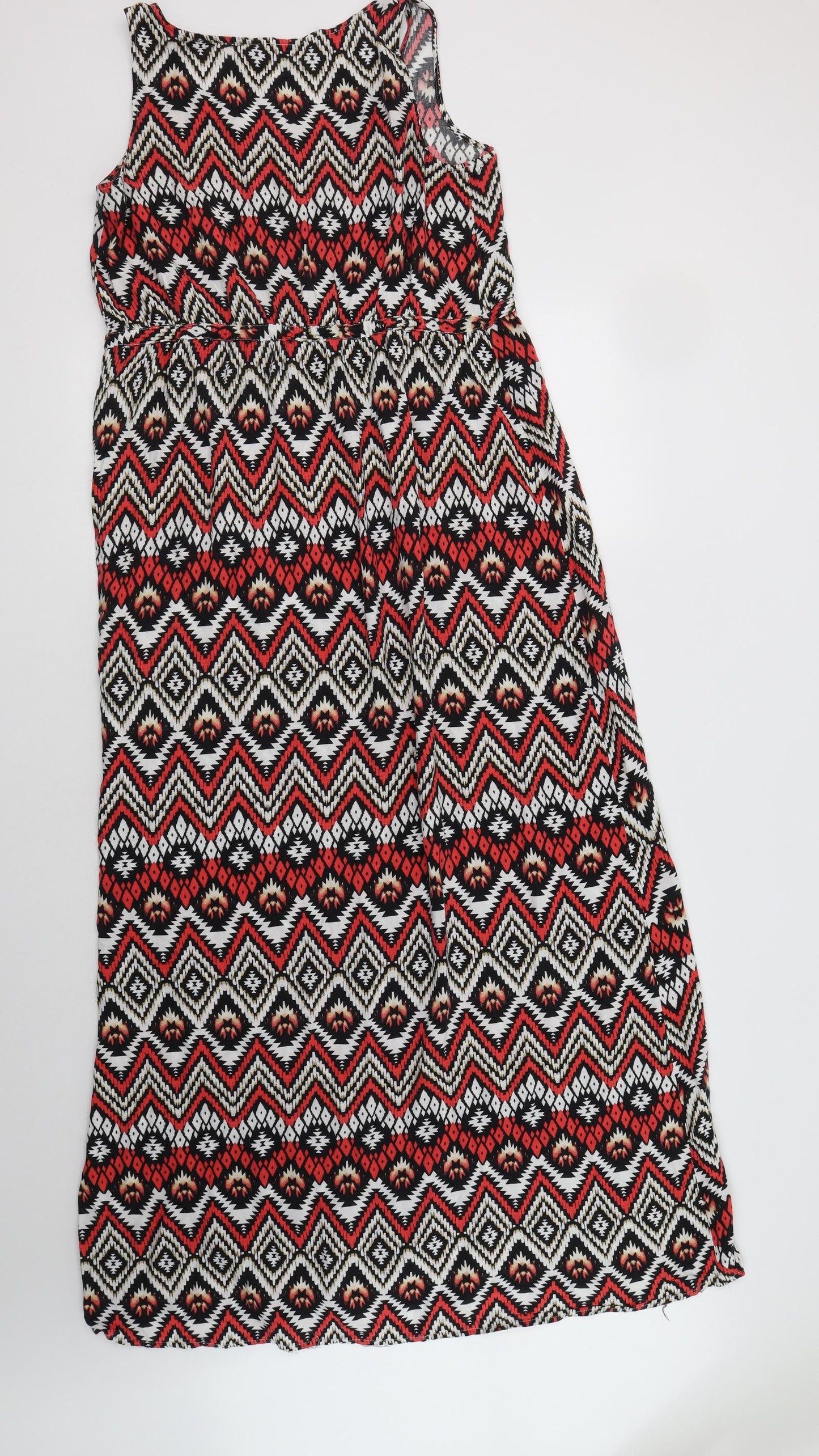 LC Waikiki Womens Multicoloured Geometric Viscose Maxi  Size 10  Round Neck Drawstring - Maternity