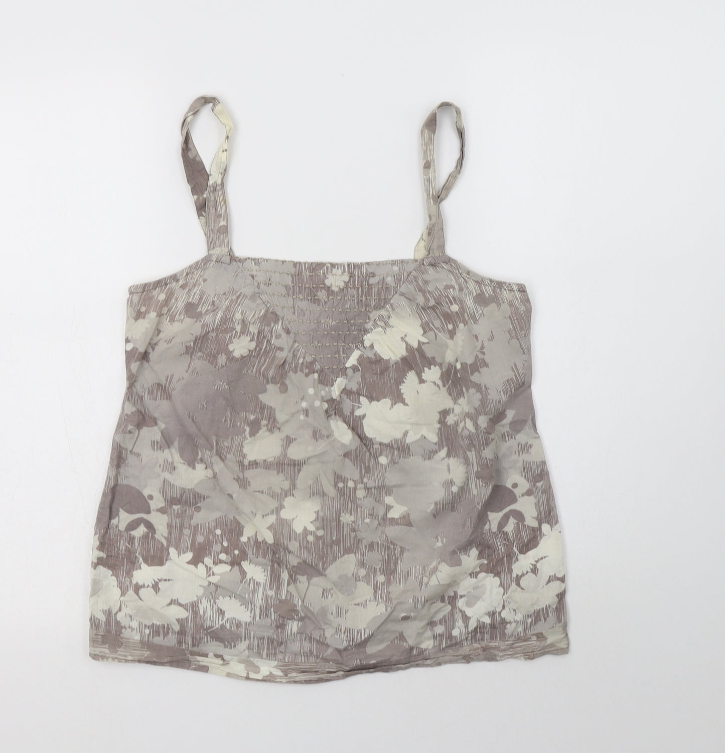 George Womens Beige Floral Cotton Basic Tank Size 10 Square Neck