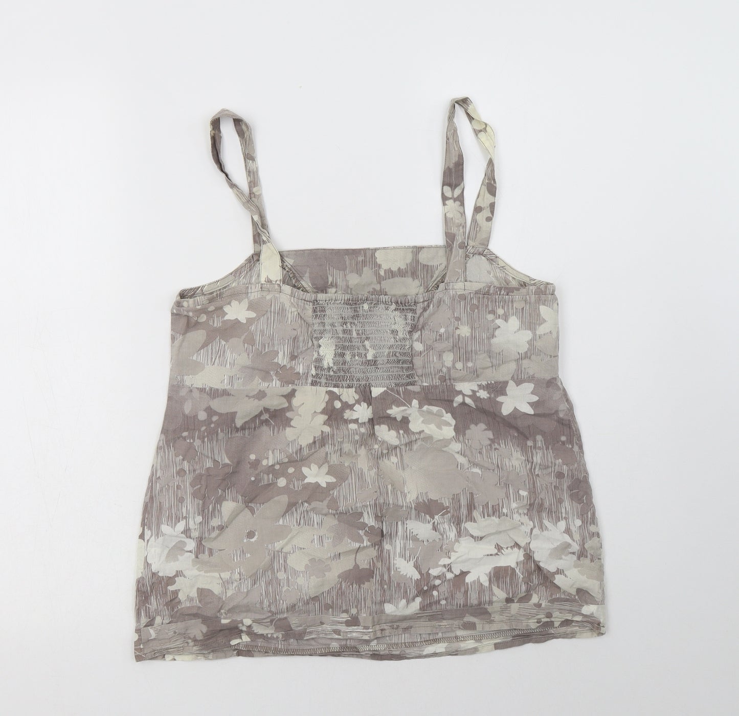 George Womens Beige Floral Cotton Basic Tank Size 10 Square Neck