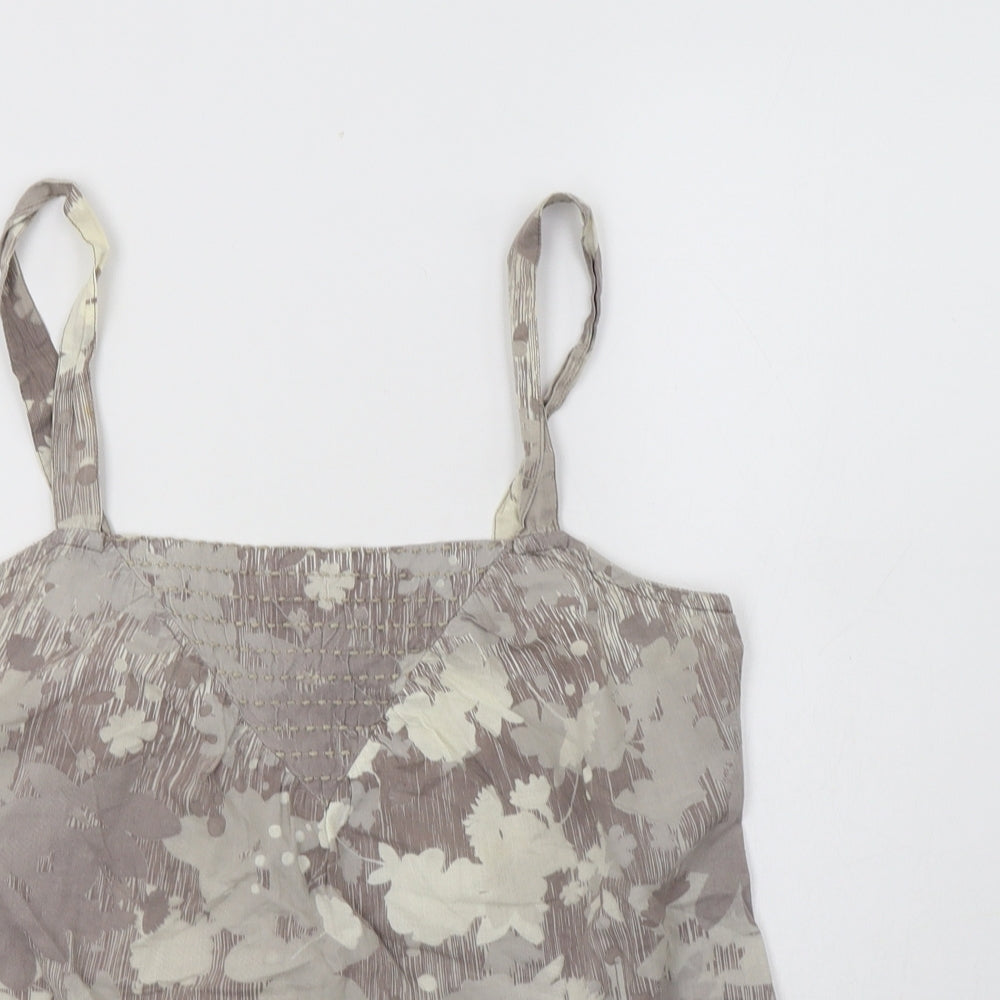 George Womens Beige Floral Cotton Basic Tank Size 10 Square Neck