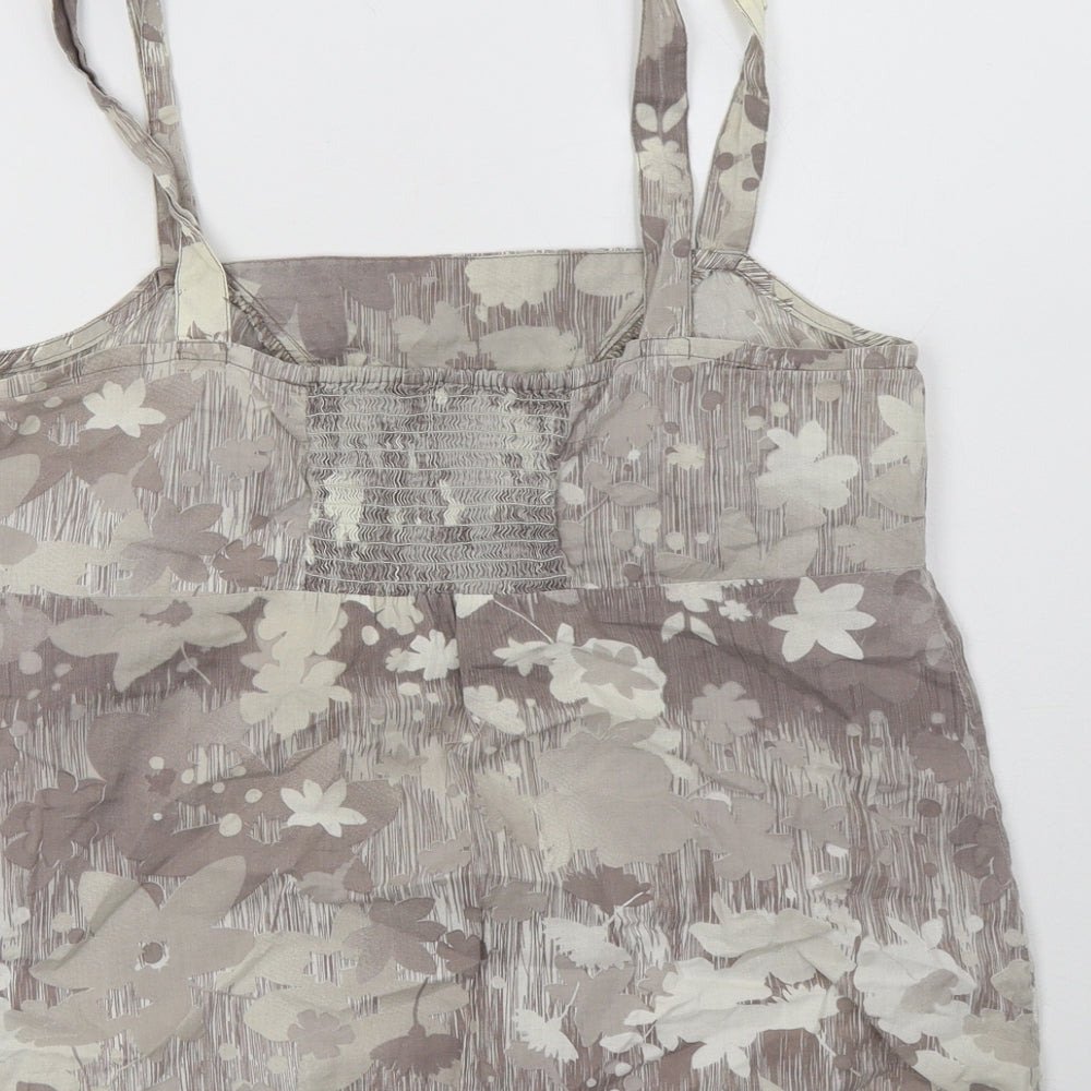 George Womens Beige Floral Cotton Basic Tank Size 10 Square Neck