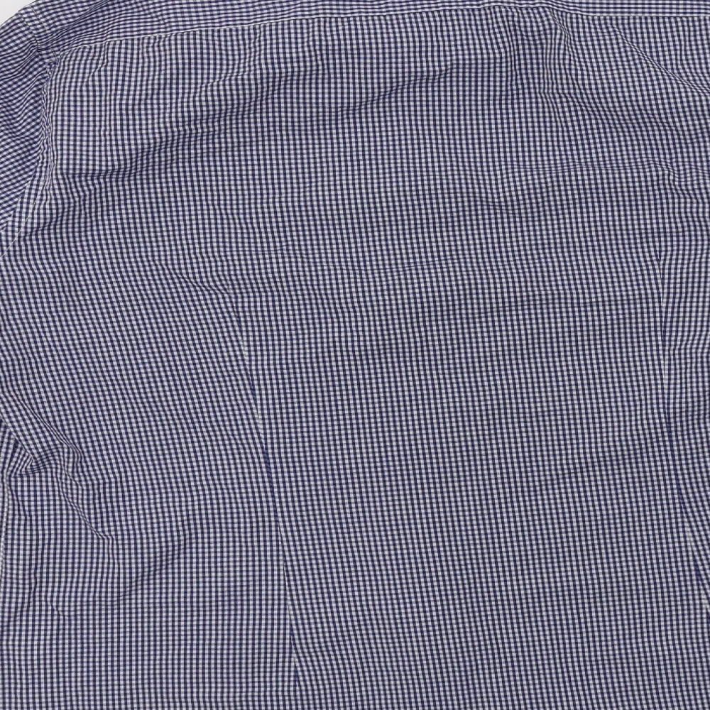 F&F Mens Blue Gingham Cotton  Dress Shirt Size 16 Collared Button
