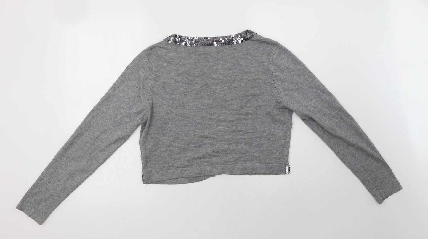 Kaleidoscope Womens Grey Round Neck  Viscose Shrug Jumper Size 16