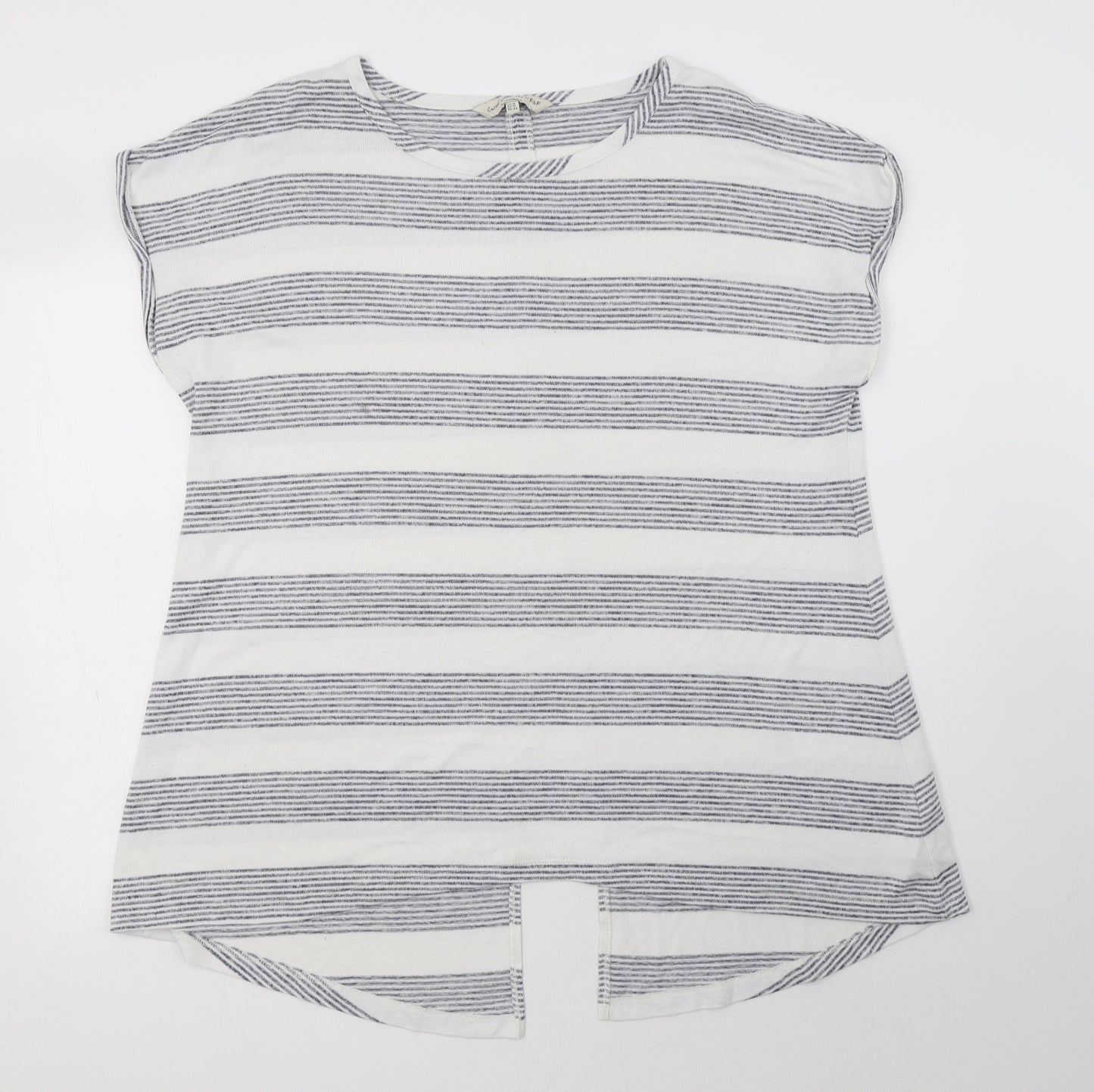 F&F Womens White Striped Viscose Basic Blouse Size 16 Crew Neck