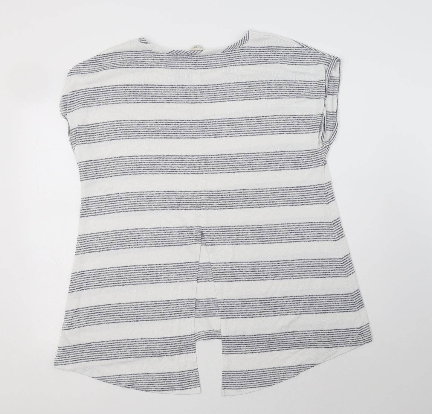 F&F Womens White Striped Viscose Basic Blouse Size 16 Crew Neck