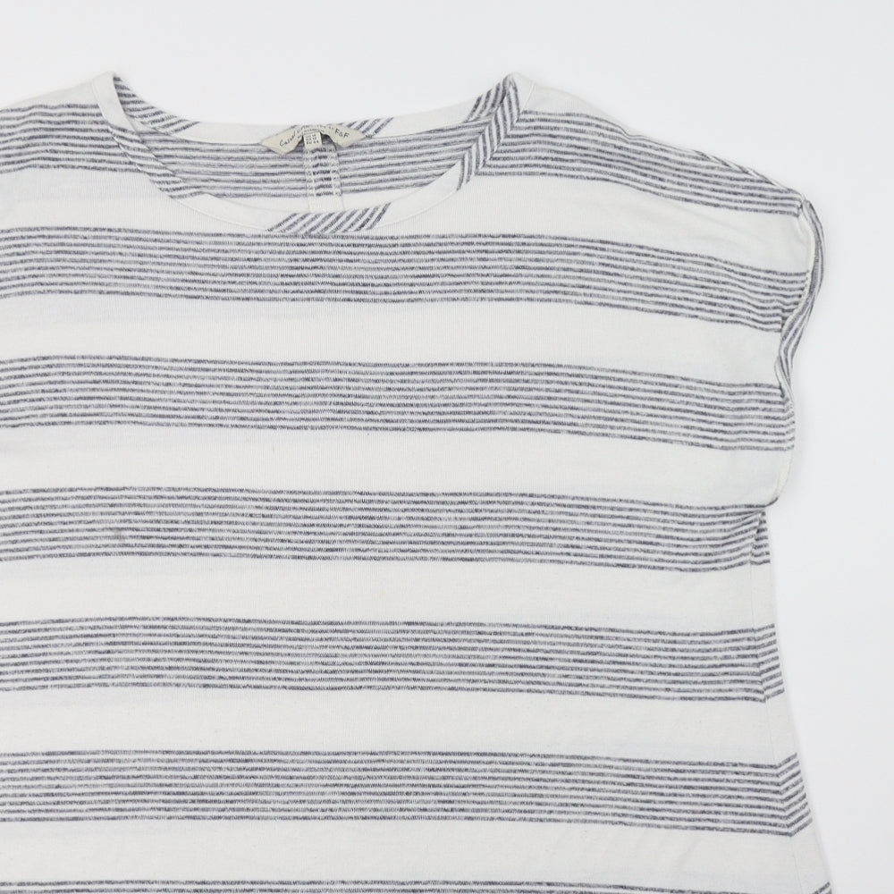 F&F Womens White Striped Viscose Basic Blouse Size 16 Crew Neck