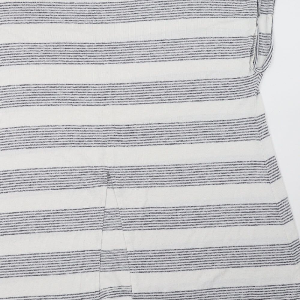 F&F Womens White Striped Viscose Basic Blouse Size 16 Crew Neck
