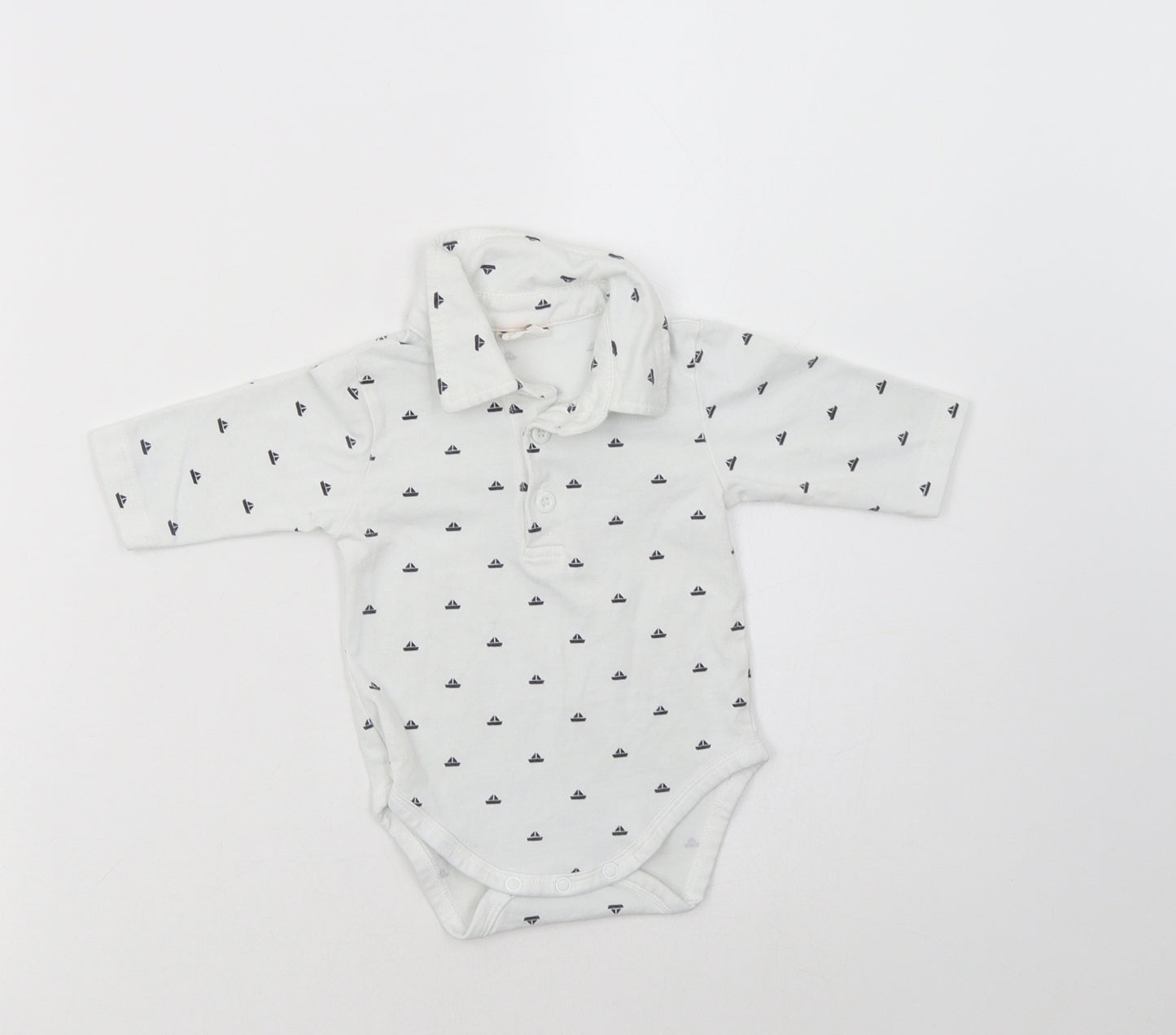 Ramuka Baby White Geometric Cotton Romper One-Piece Size 0-3 Months  Snap - Boat Print