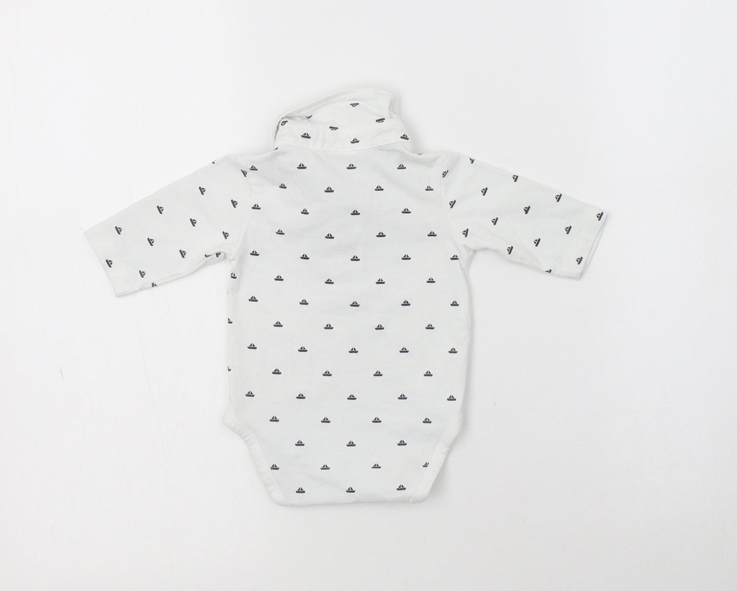 Ramuka Baby White Geometric Cotton Romper One-Piece Size 0-3 Months  Snap - Boat Print