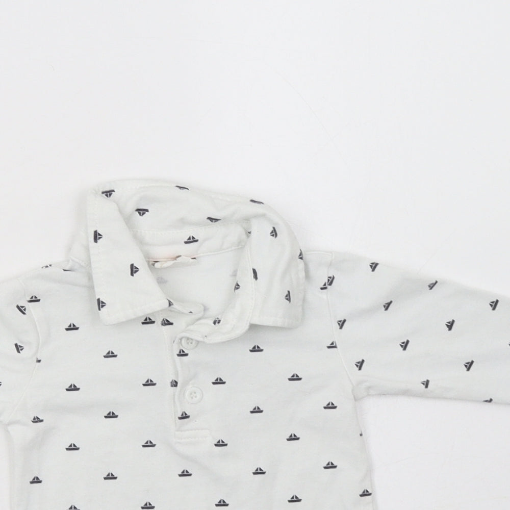 Ramuka Baby White Geometric Cotton Romper One-Piece Size 0-3 Months  Snap - Boat Print