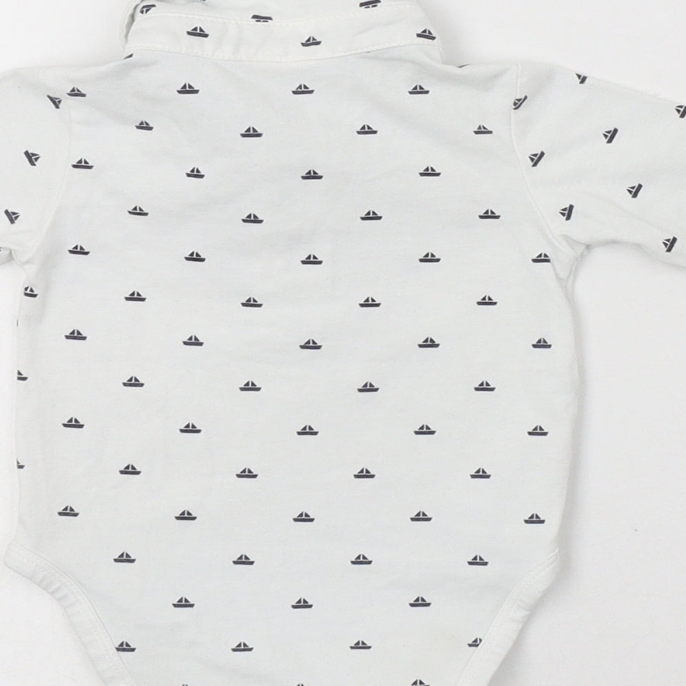 Ramuka Baby White Geometric Cotton Romper One-Piece Size 0-3 Months  Snap - Boat Print