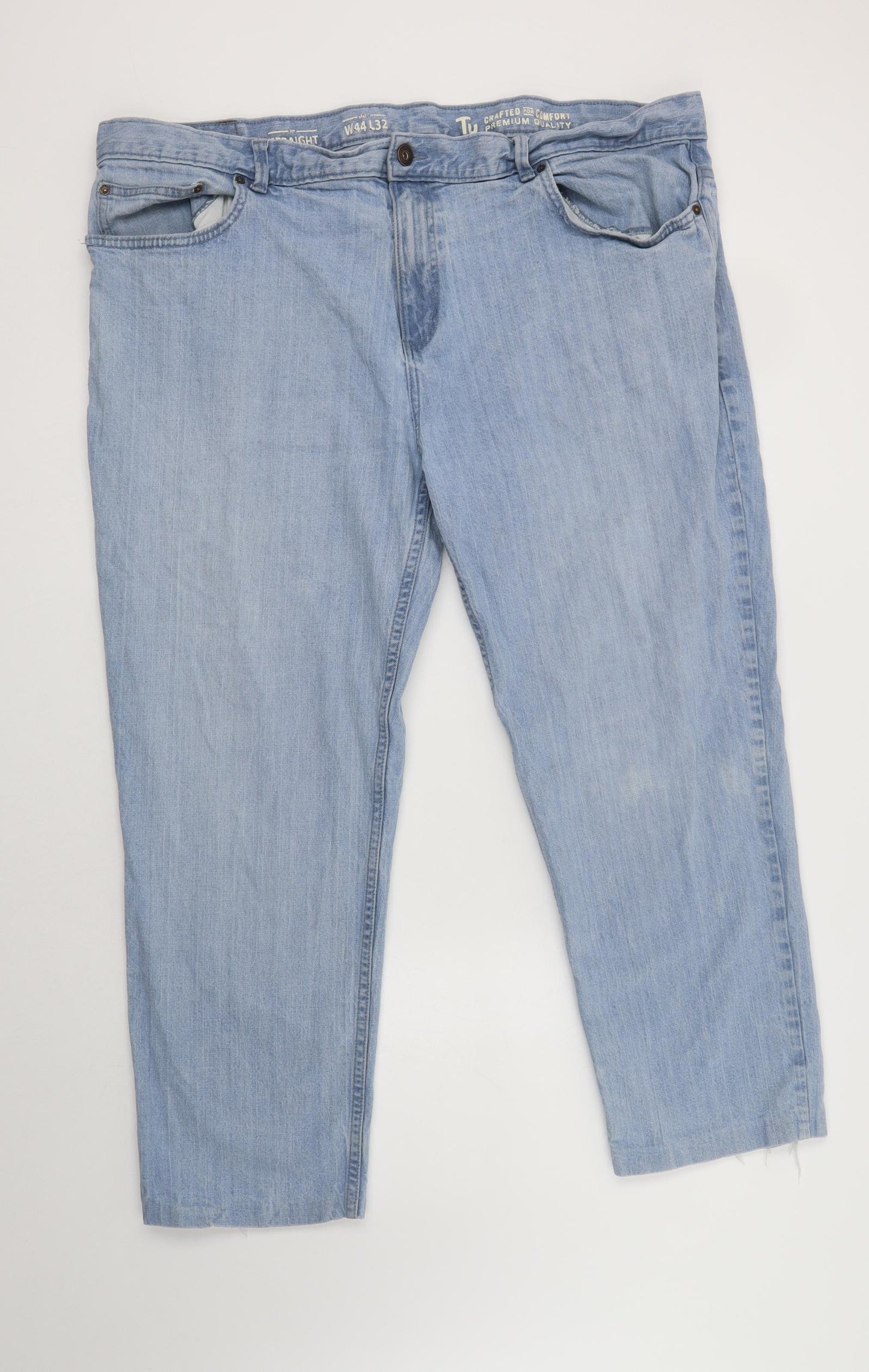 TU Mens Blue  Cotton Straight Jeans Size 44 L32 in Regular Button