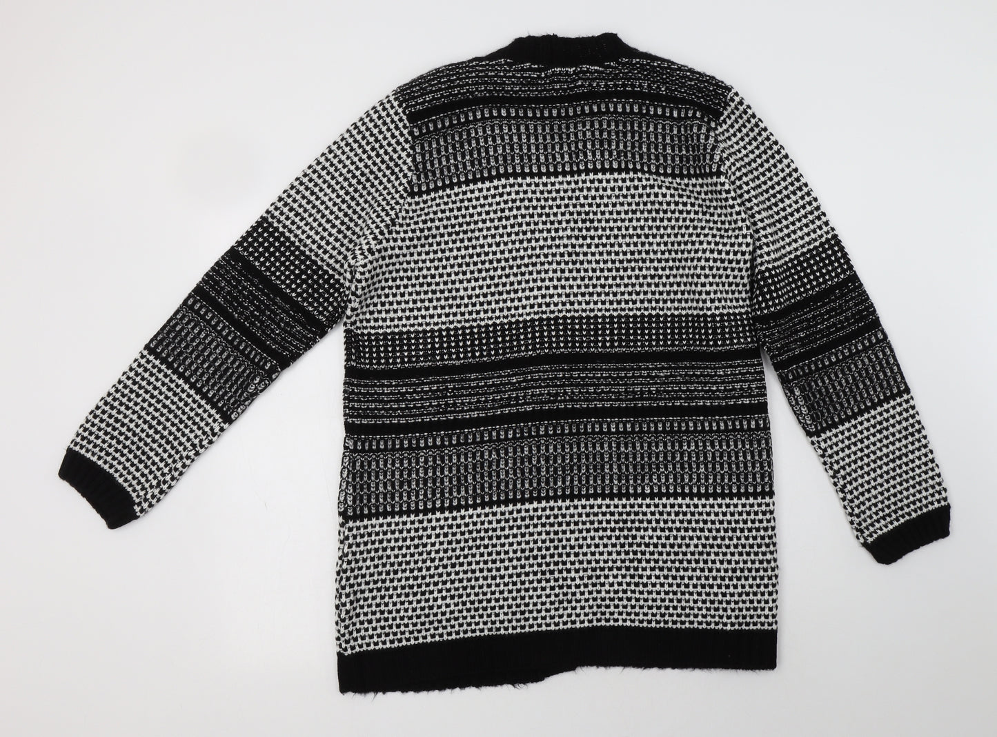 Red Herring Womens Black V-Neck Striped Acrylic Cardigan Jumper Size 16