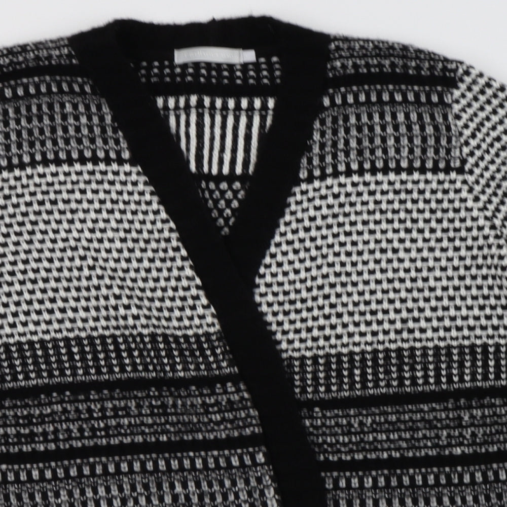 Red Herring Womens Black V-Neck Striped Acrylic Cardigan Jumper Size 16