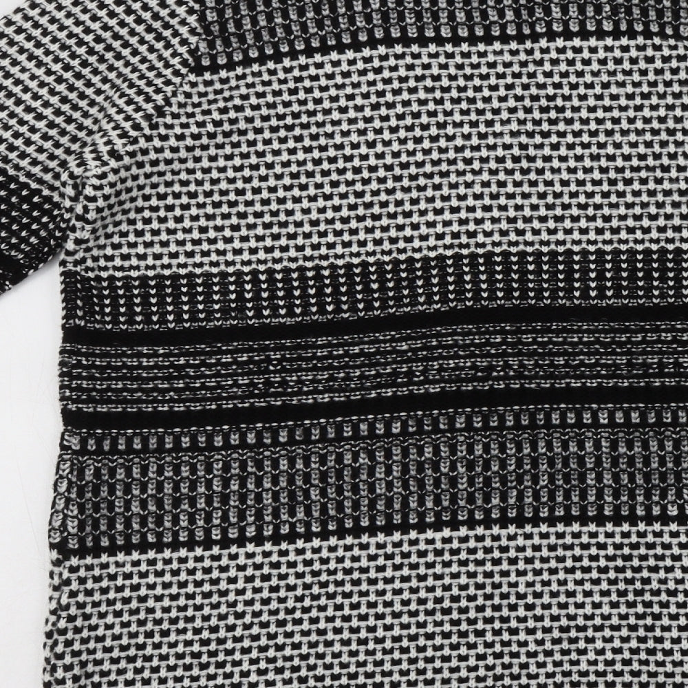 Red Herring Womens Black V-Neck Striped Acrylic Cardigan Jumper Size 16