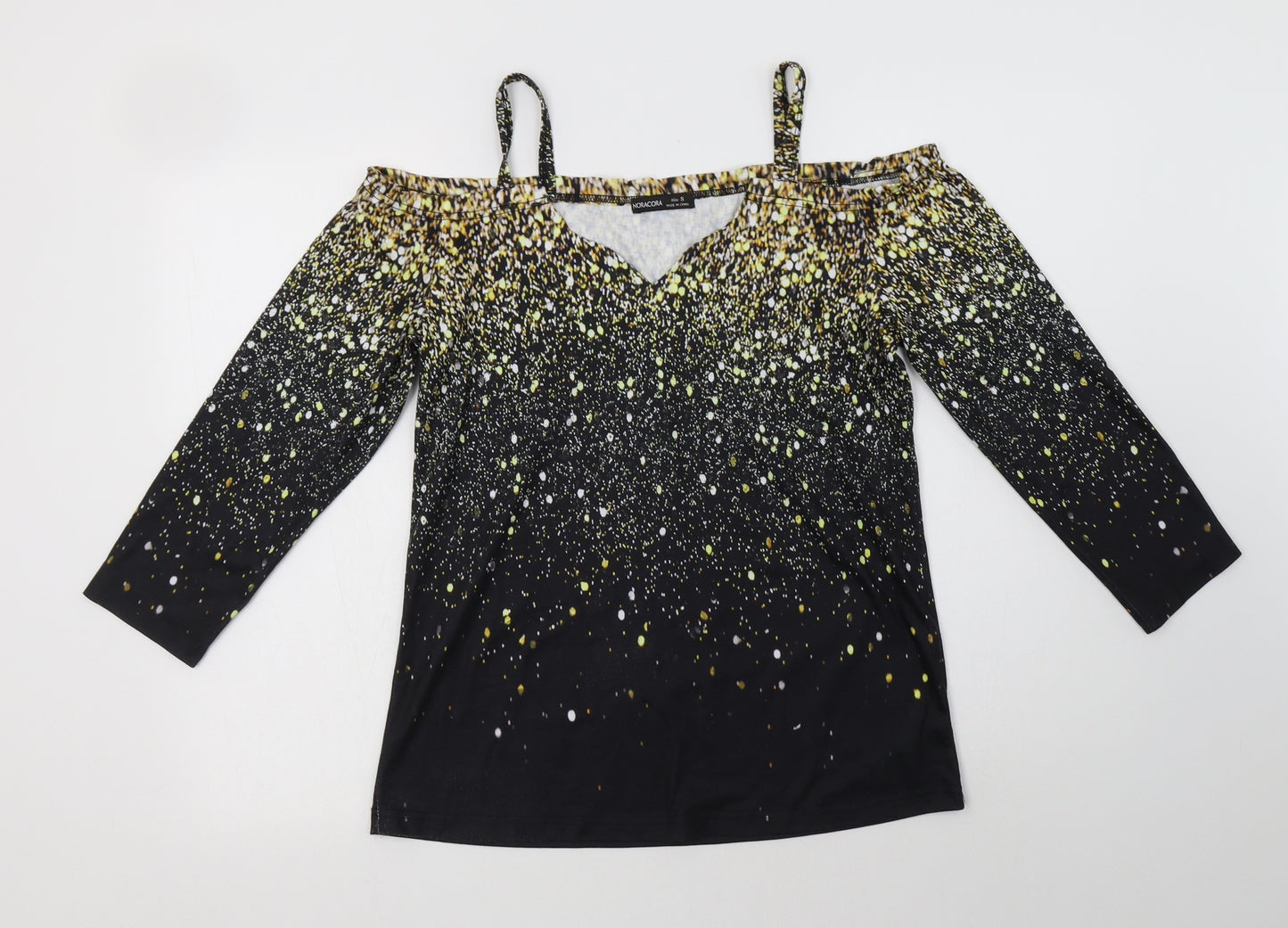 Noracora Womens Black Geometric Polyester Basic Blouse Size S V-Neck