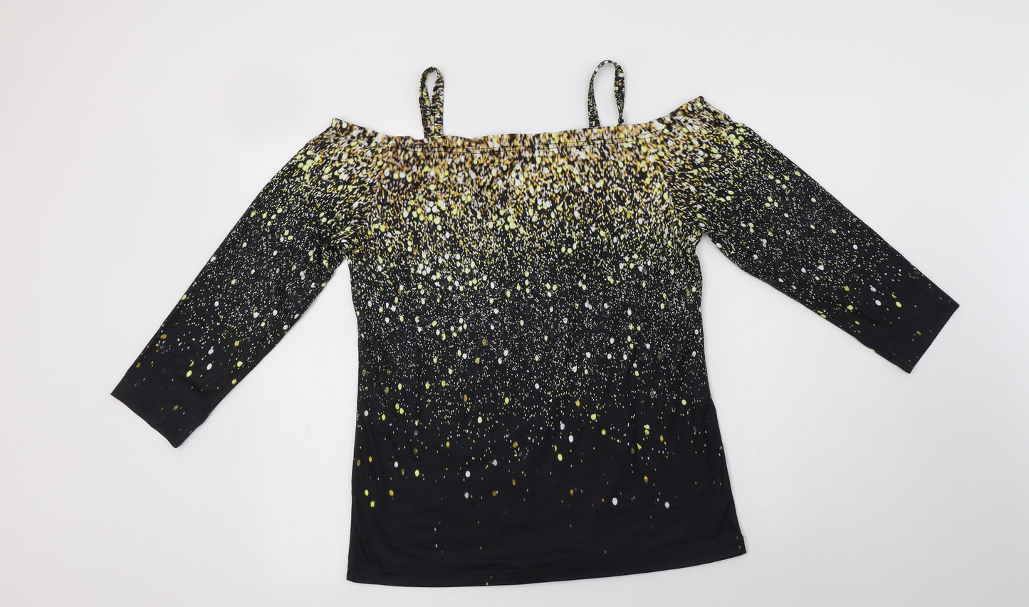 Noracora Womens Black Geometric Polyester Basic Blouse Size S V-Neck