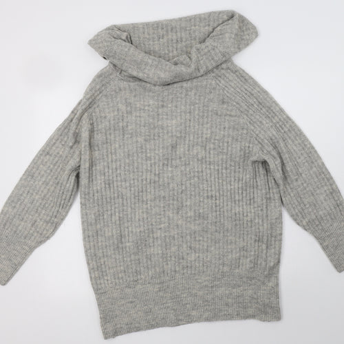 Pull & Bear Womens Grey Roll Neck  Acrylic Pullover Jumper Size S