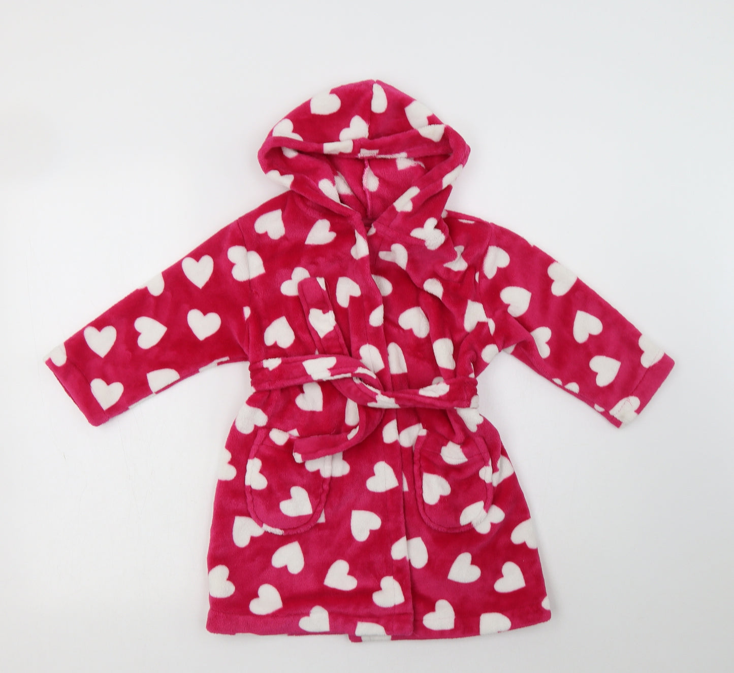 George Girls Pink Geometric Polyester Kimono Robe Size 3-4 Years   - Heart Print