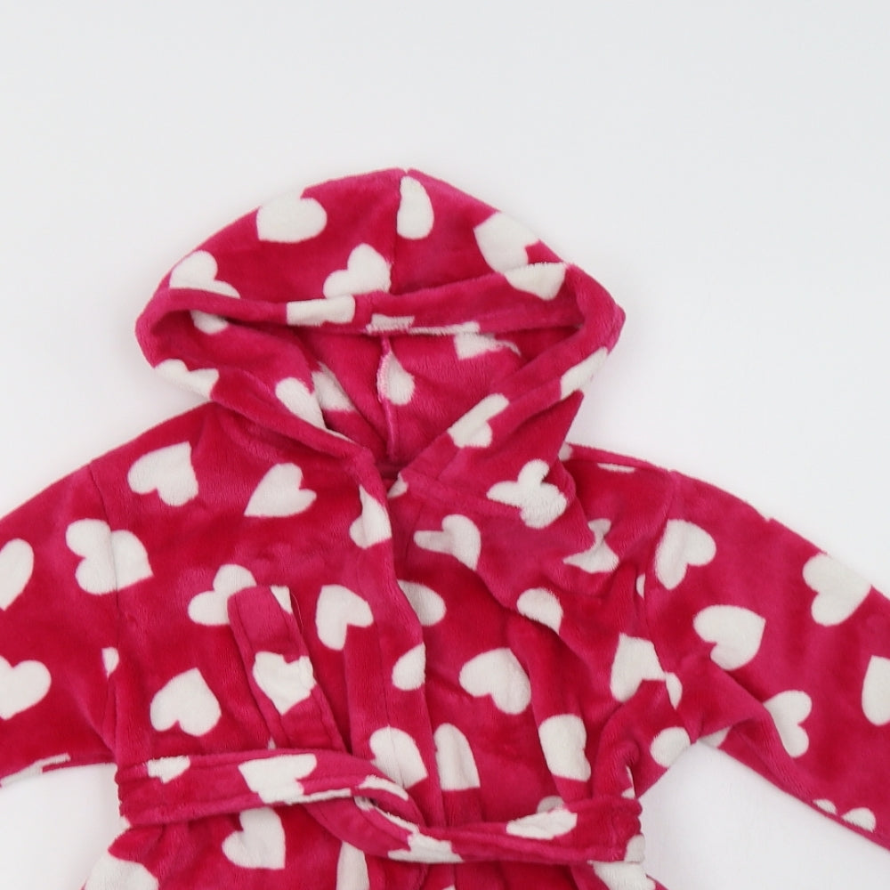 George Girls Pink Geometric Polyester Kimono Robe Size 3-4 Years   - Heart Print