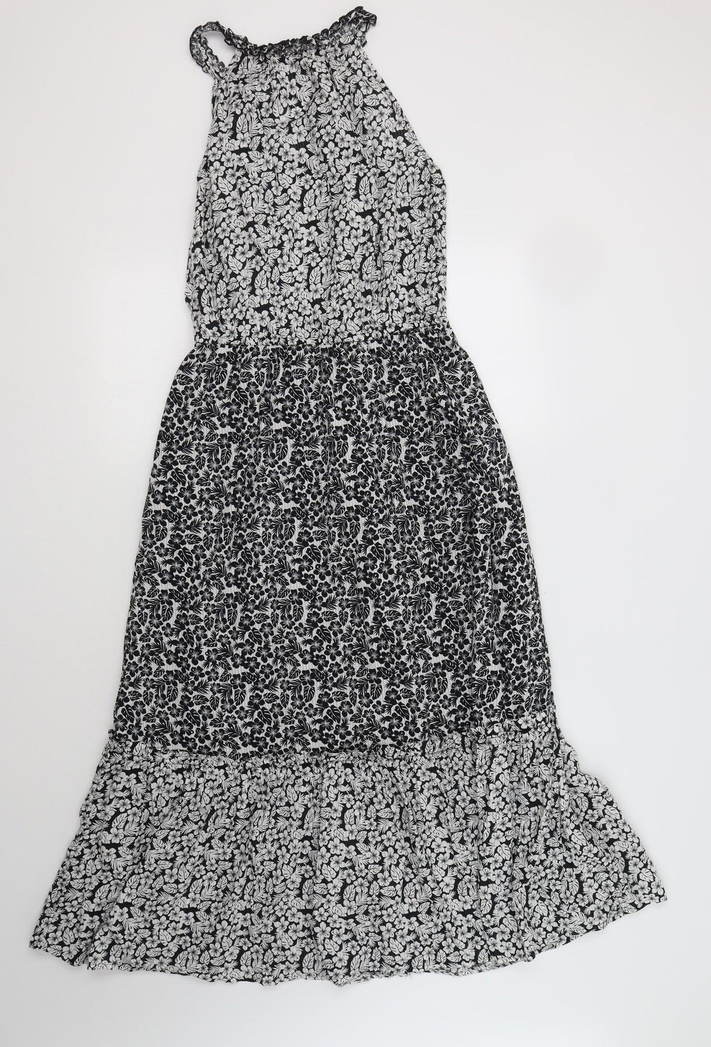 M&S Womens Black Floral Cotton Maxi  Size 12  V-Neck