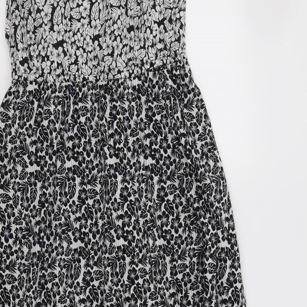 M&S Womens Black Floral Cotton Maxi  Size 12  V-Neck