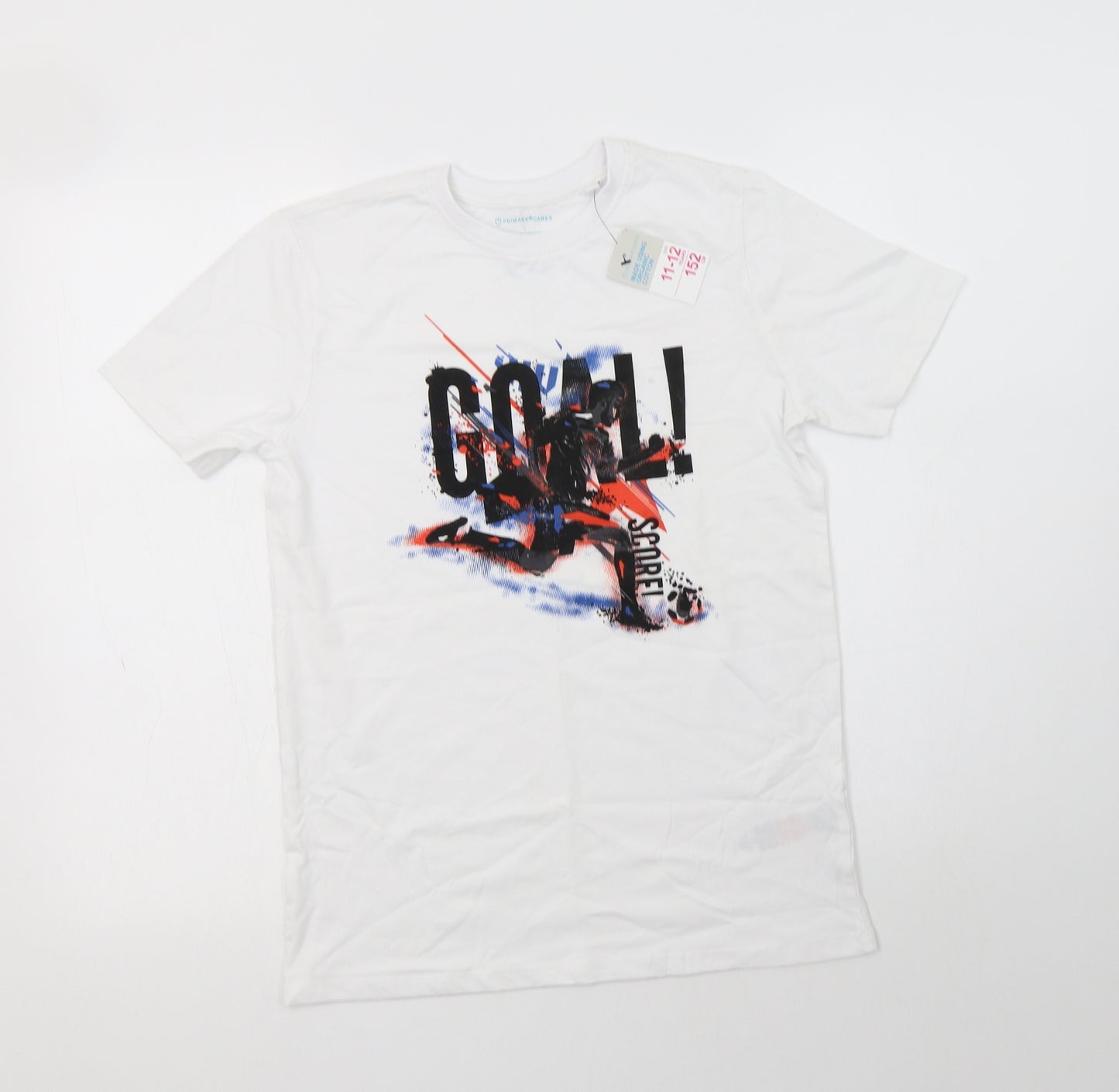 Primark Boys White  Cotton Basic T-Shirt Size 11-12 Years Crew Neck  - Goal!