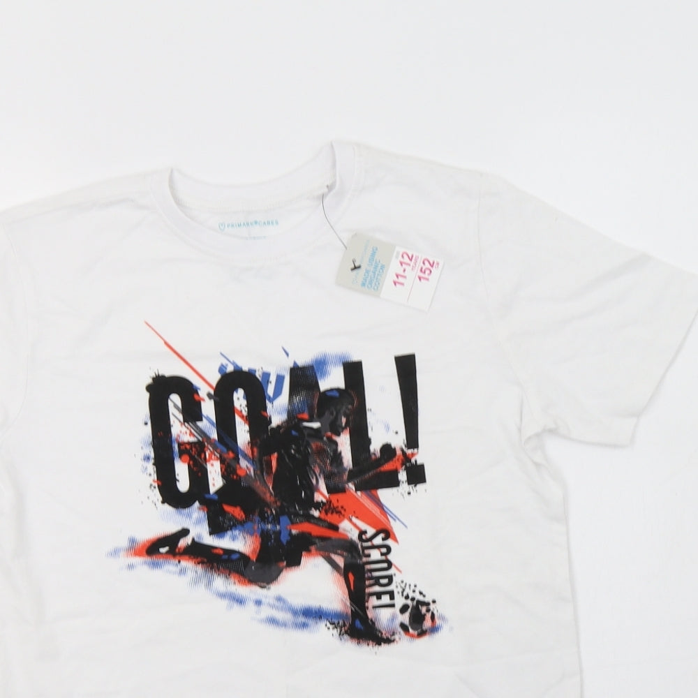 Primark Boys White  Cotton Basic T-Shirt Size 11-12 Years Crew Neck  - Goal!