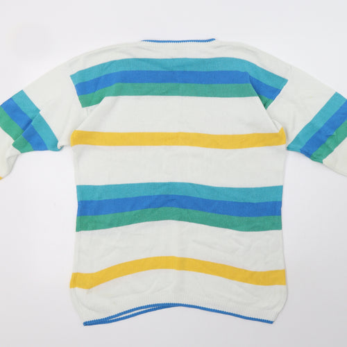 BHS Womens Multicoloured Crew Neck Striped Cotton Pullover Jumper Size 12
