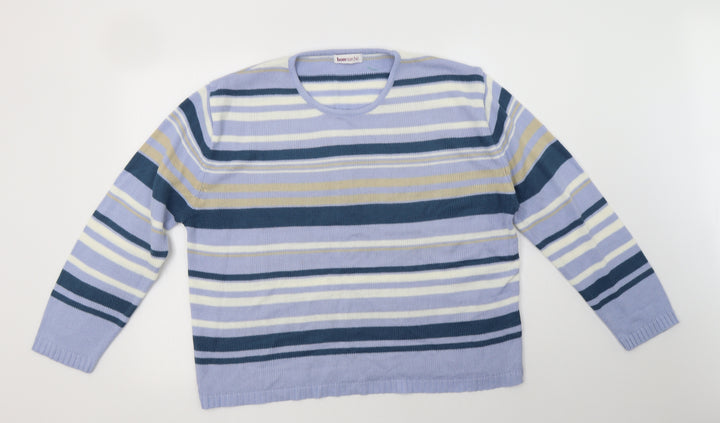 Bonmarché Womens Blue Crew Neck Striped Acrylic Pullover Jumper Size M