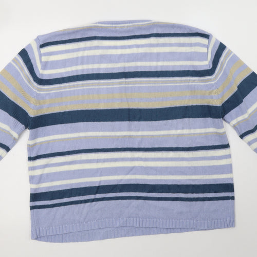 Bonmarché Womens Blue Crew Neck Striped Acrylic Pullover Jumper Size M