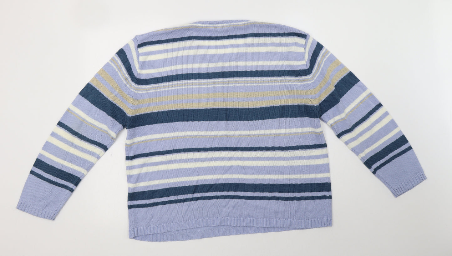 Bonmarché Womens Blue Crew Neck Striped Acrylic Pullover Jumper Size M