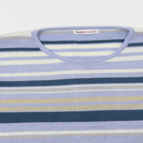 Bonmarché Womens Blue Crew Neck Striped Acrylic Pullover Jumper Size M