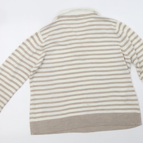 Editions Womens Beige Collared Striped Acrylic Pullover Jumper Size 18