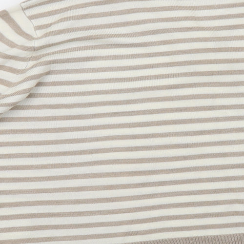 Editions Womens Beige Collared Striped Acrylic Pullover Jumper Size 18