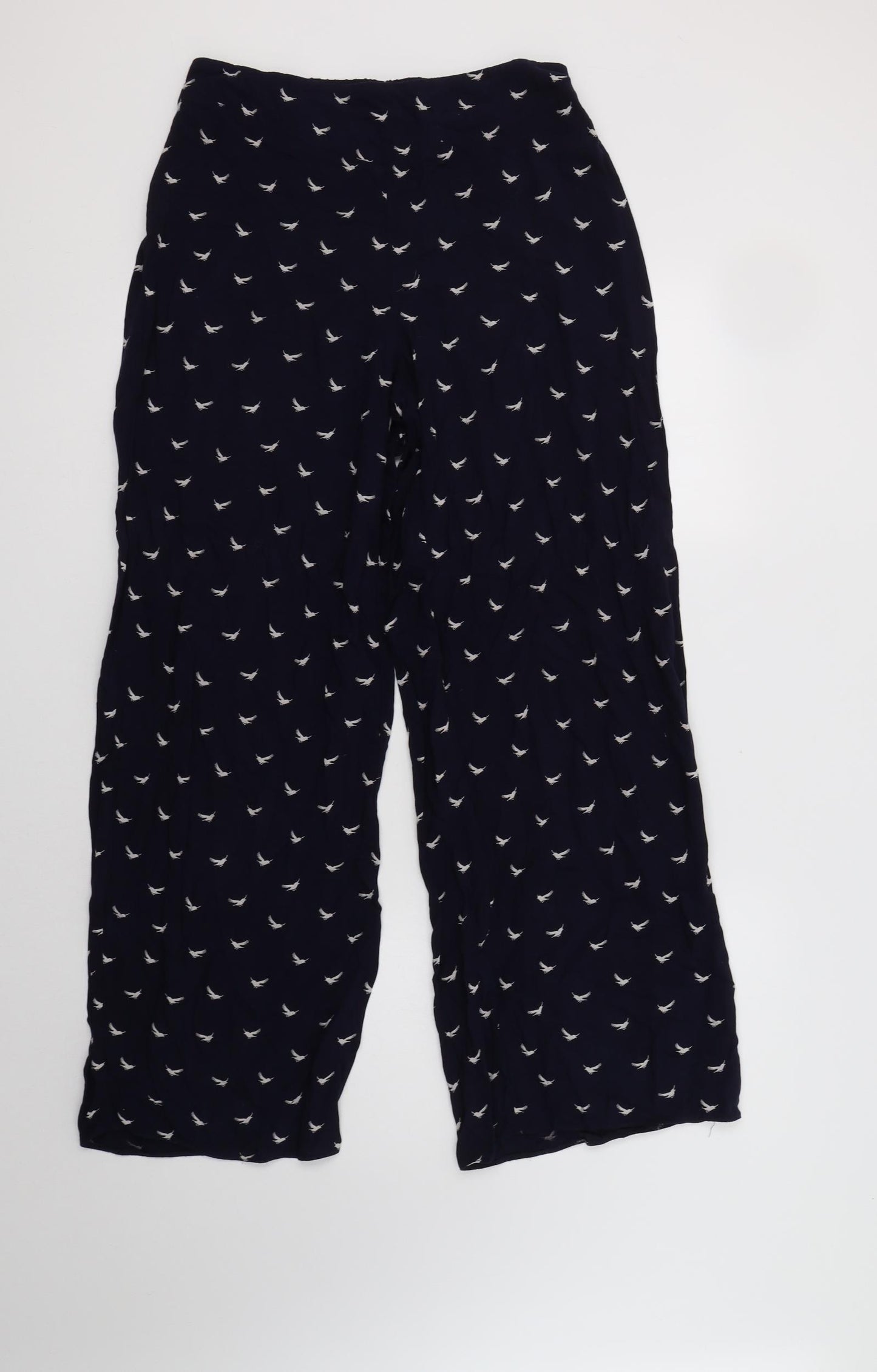 F&F Womens Blue Geometric Viscose Trousers  Size 10 L30 in Regular  - Bird Print