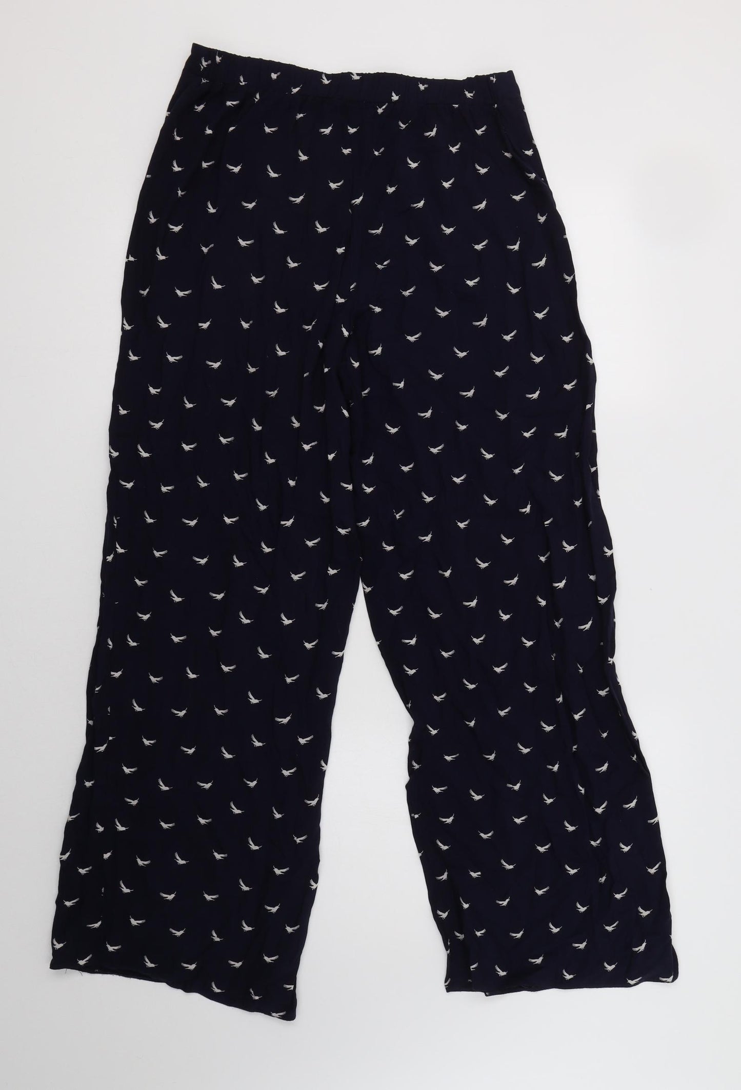 F&F Womens Blue Geometric Viscose Trousers  Size 10 L30 in Regular  - Bird Print