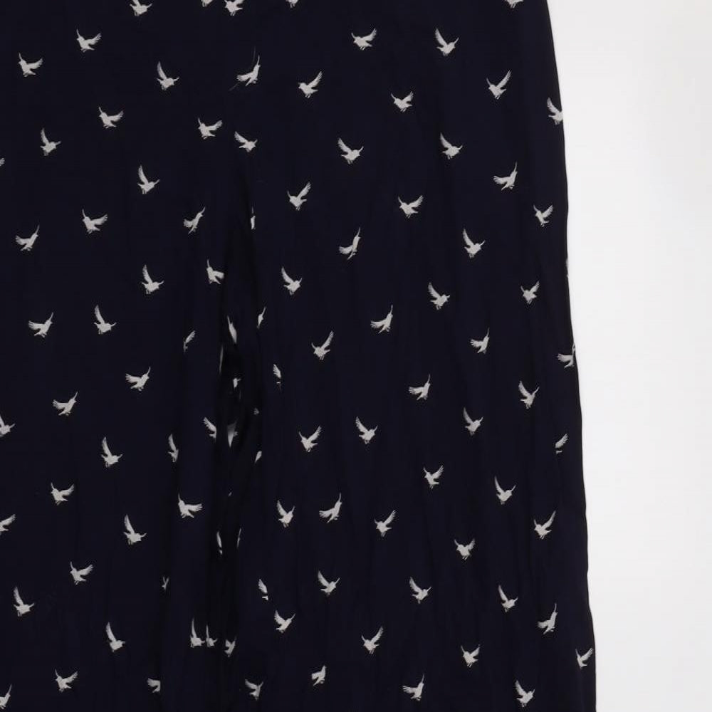 F&F Womens Blue Geometric Viscose Trousers  Size 10 L30 in Regular  - Bird Print