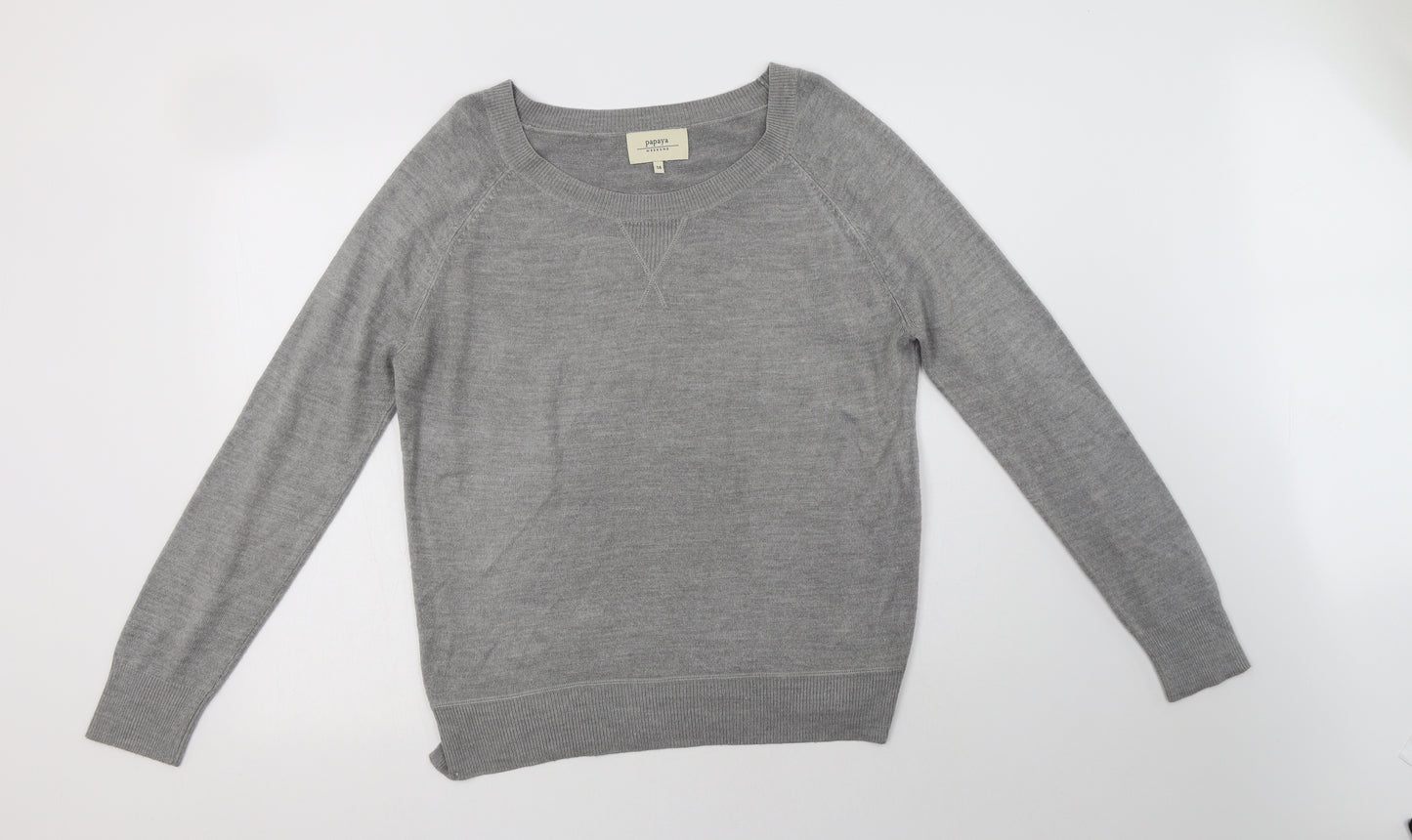 Papaya Womens Grey Crew Neck  Acrylic Pullover Jumper Size 14