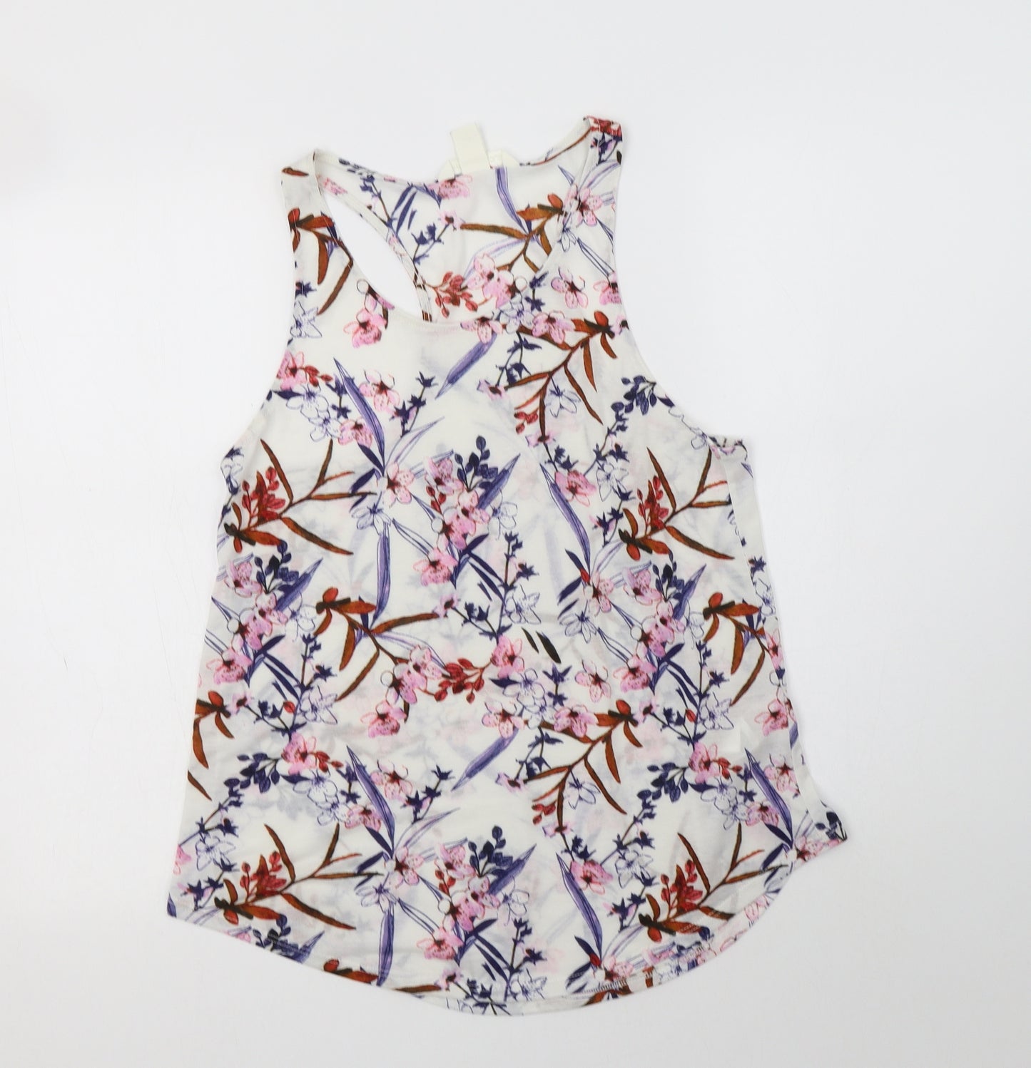 H&M Womens White Floral Polyester Basic Tank Size S Scoop Neck
