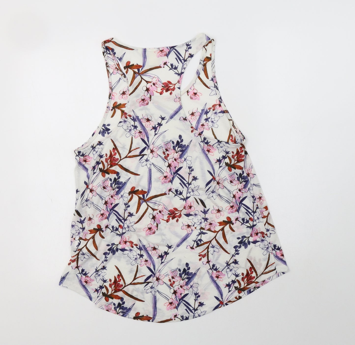 H&M Womens White Floral Polyester Basic Tank Size S Scoop Neck