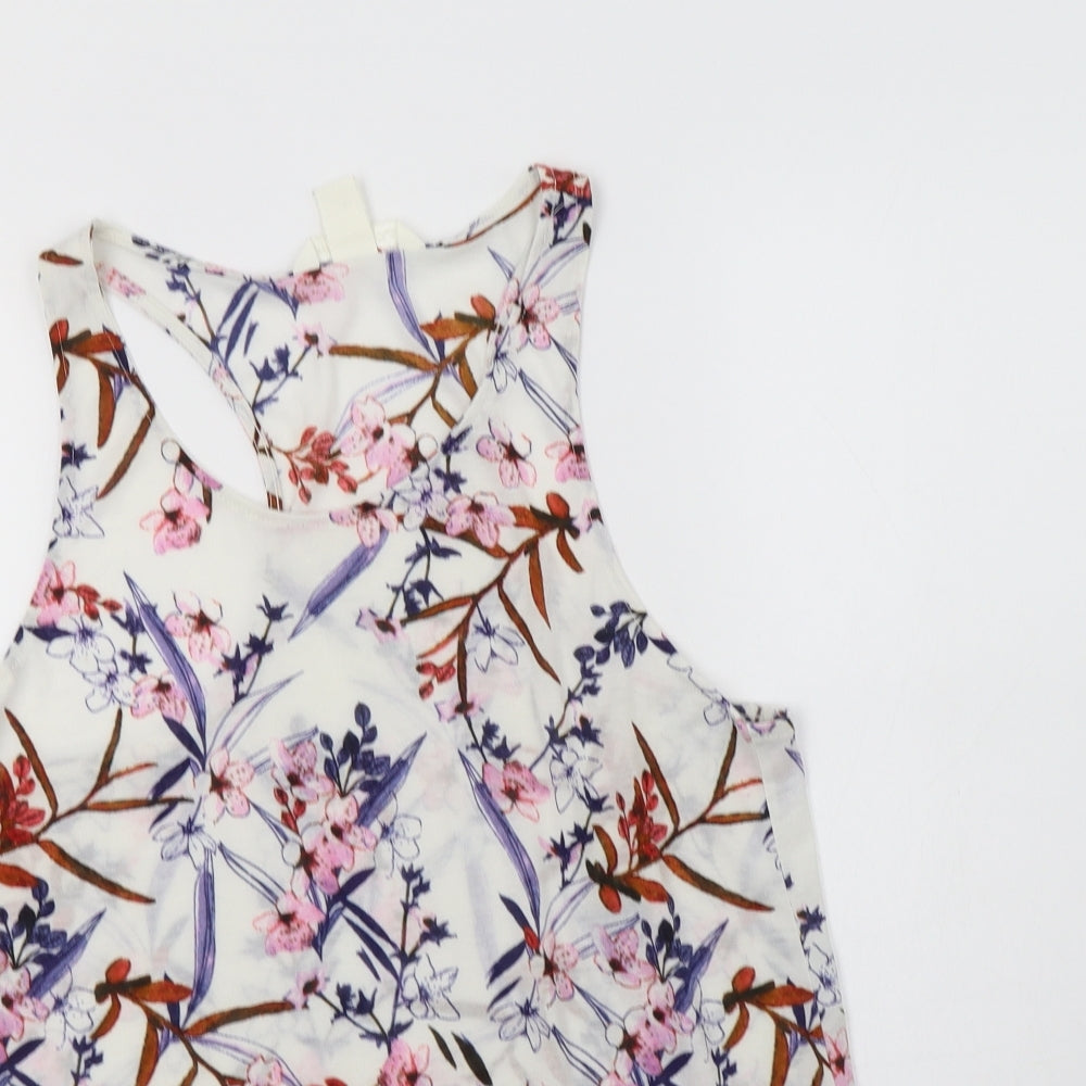H&M Womens White Floral Polyester Basic Tank Size S Scoop Neck