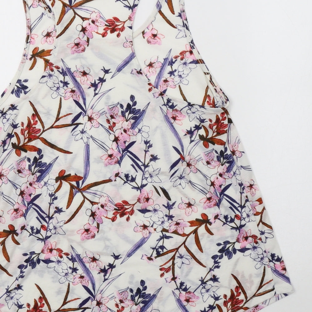 H&M Womens White Floral Polyester Basic Tank Size S Scoop Neck
