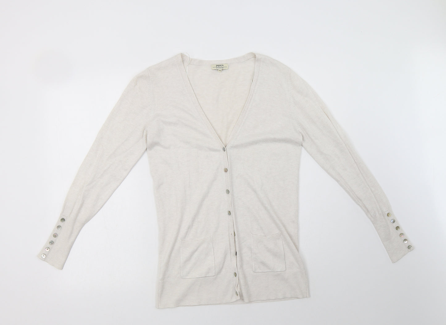 Papaya Womens Beige V-Neck  Viscose Cardigan Jumper Size 12