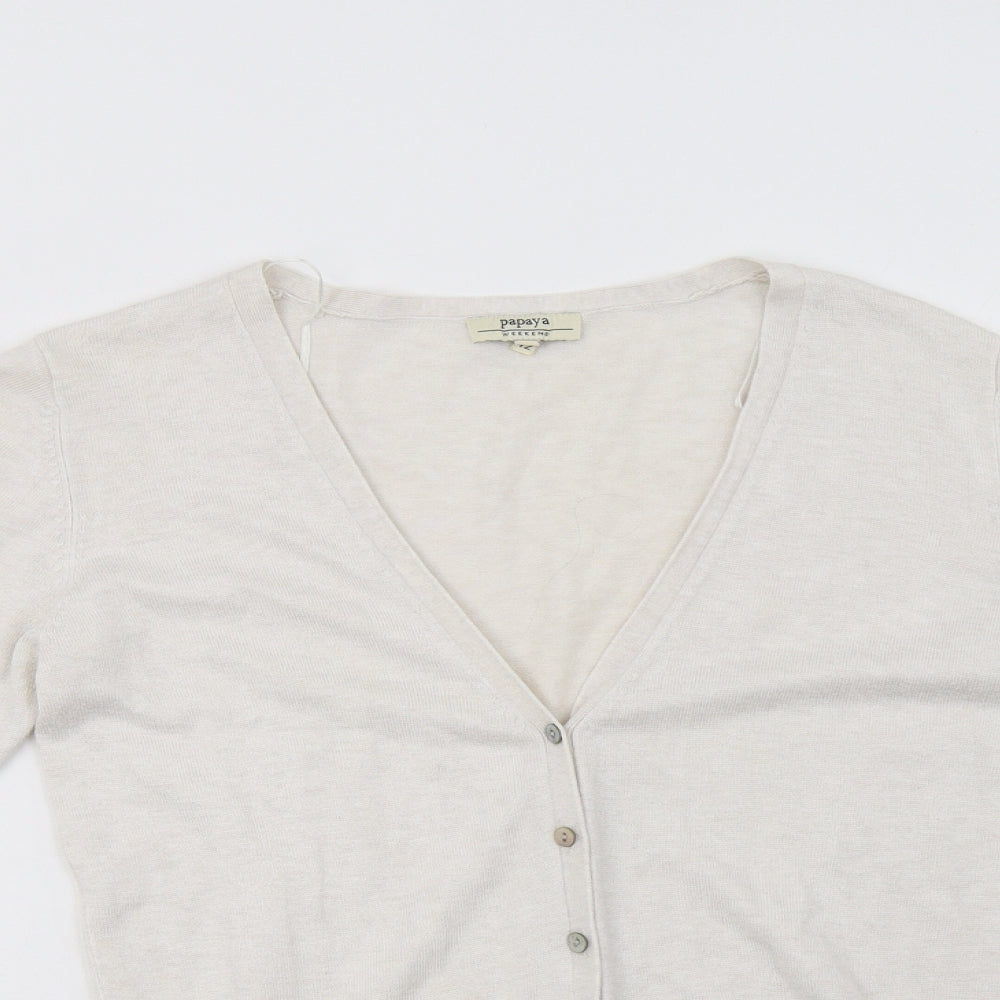 Papaya Womens Beige V-Neck  Viscose Cardigan Jumper Size 12