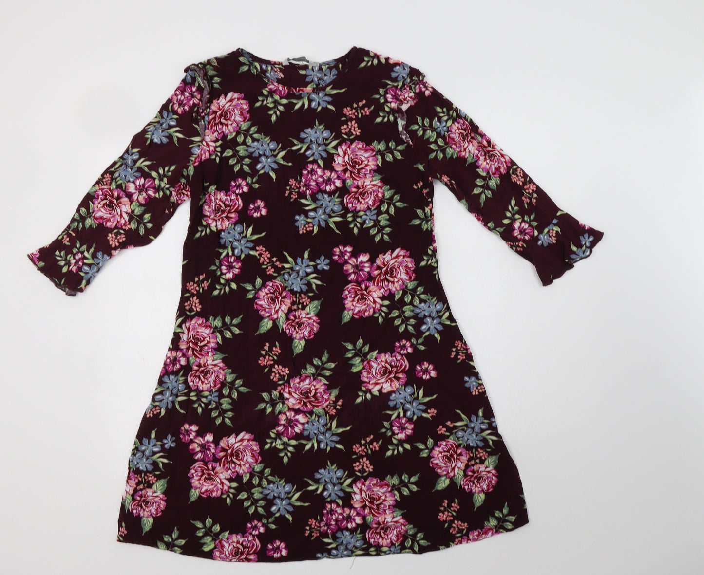 Peacocs Womens Purple Floral Viscose A-Line  Size 12  Round Neck