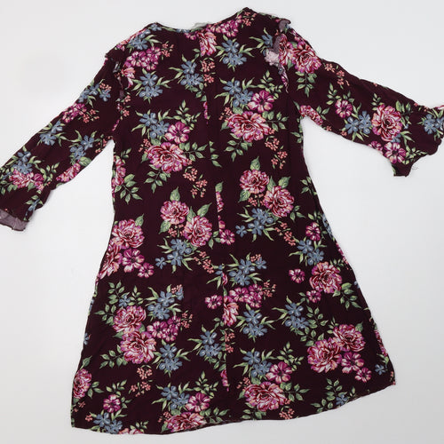 Peacocs Womens Purple Floral Viscose A-Line  Size 12  Round Neck