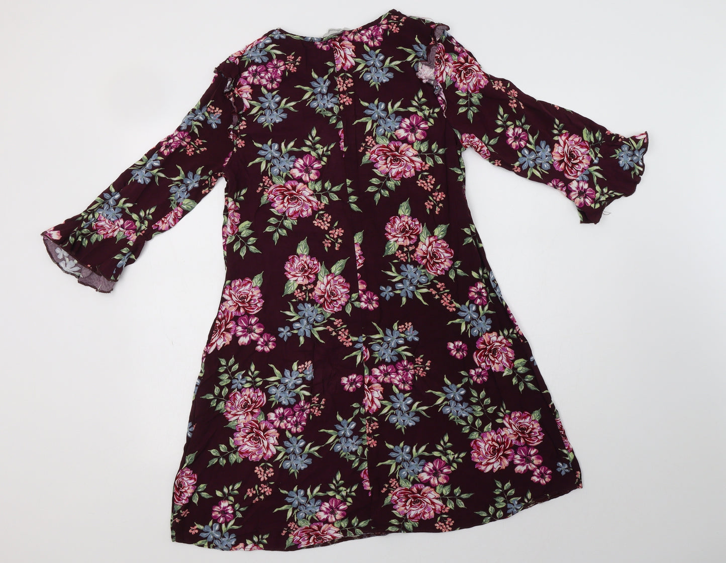Peacocs Womens Purple Floral Viscose A-Line  Size 12  Round Neck