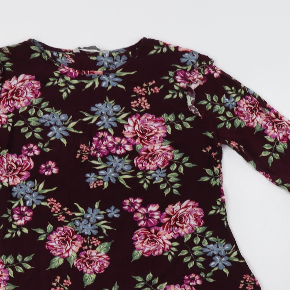 Peacocs Womens Purple Floral Viscose A-Line  Size 12  Round Neck